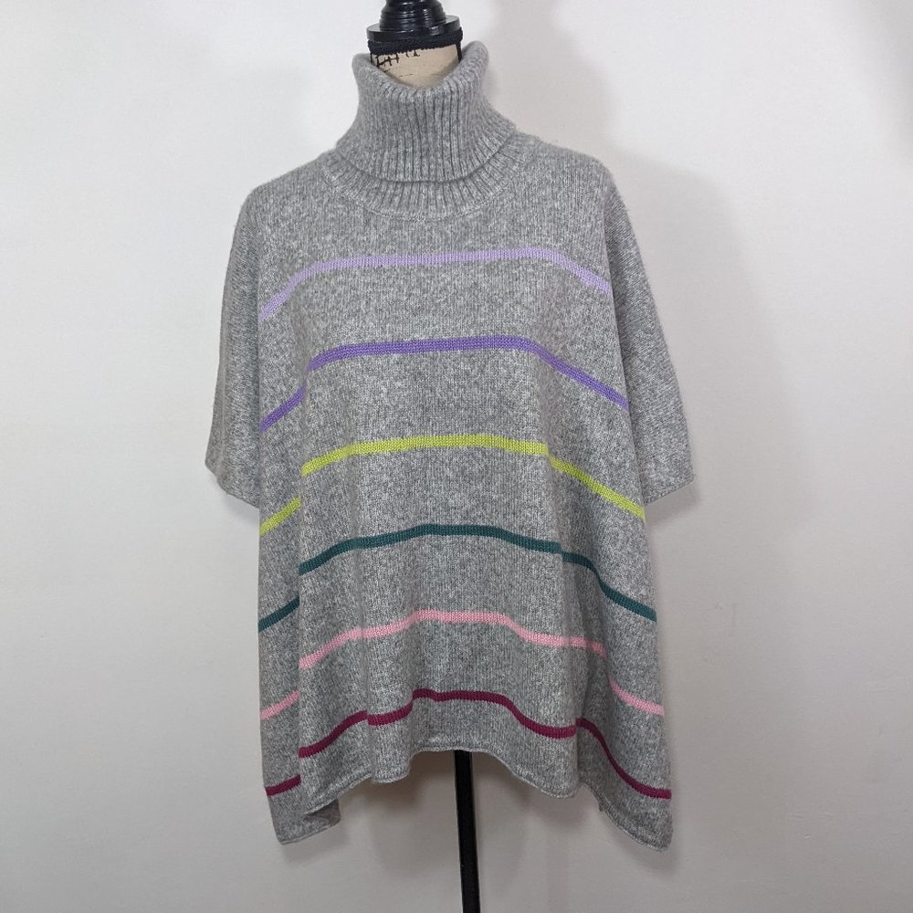 NWT LOFT Warm Cozy Wool Blend Striped Poncho Gray Multicolor M/L $90